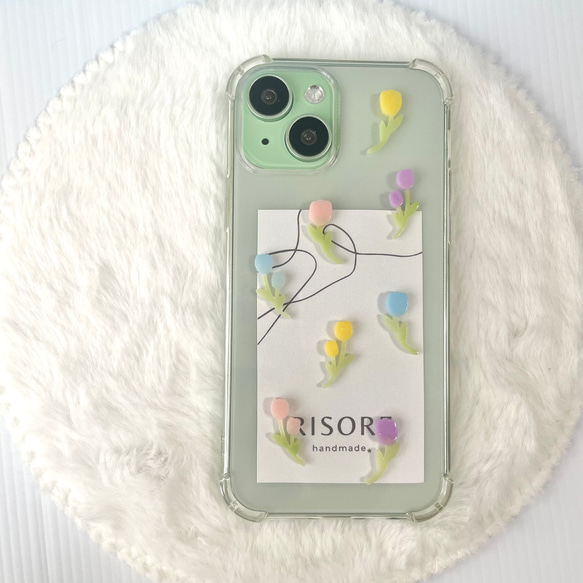 カラフルチューリップのスマホケース【iPhone全機種対応】レジン iPhone16 iPhone15 クリアケース 4枚目の画像