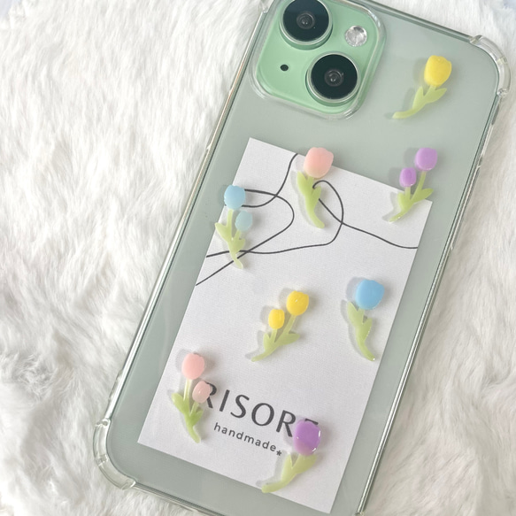 カラフルチューリップのスマホケース【iPhone全機種対応】レジン iPhone16 iPhone15 クリアケース 5枚目の画像