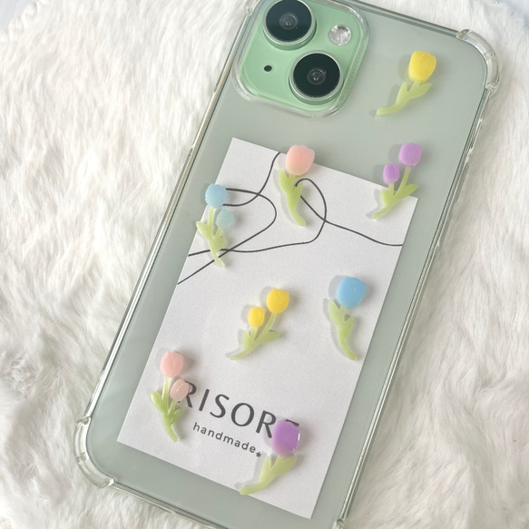 カラフルチューリップのスマホケース【iPhone全機種対応】レジン iPhone16 iPhone15 クリアケース 8枚目の画像