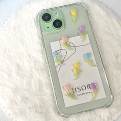 カラフルチューリップのスマホケース【iPhone全機種対応】レジン iPhone16 iPhone15 クリアケース 6枚目の画像