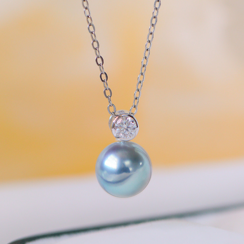 【La Corser】日本製 8-10mm アコヤ真珠 天然海水真珠 プリンセススタイル 天然麻パールペンダント 極薄 18Kゴ