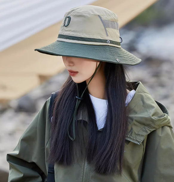 超巨大つば付き登山帽子男速乾防水夏の頭でっかち漁師帽軍緑女小顔カップル 2枚目の画像