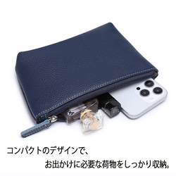 本革レザー ポシェット 牛革 軽量　斜め掛け 肩掛け コンパクト シンプル  夏 人気バッグ ネイビーブルー W39 4枚目の画像