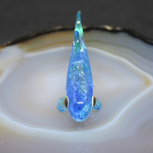 魚型ガラス容器 ＊透明 青色尾びれ ガラスの造形・ちっこい魚 6匹目 その他置物 硝子細工屋 通販