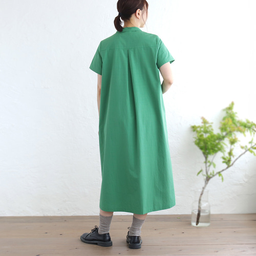 着こなし広がる 遠州織物 2wayシャツワンピース リネン混（グリーン