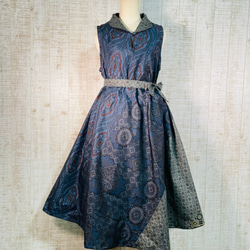 ユメ★留袖ワンピース　4L/125 作家物　正絹　N作 鶴・松刺繍＆箔置き正絹金彩黒留袖ワンピースM～L＆ギャザー