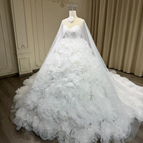 プリンセスラインお花のウェディングドレス、白 楽天市場】ウェディングドレス 長袖 結婚式 プリンセスラインドレス