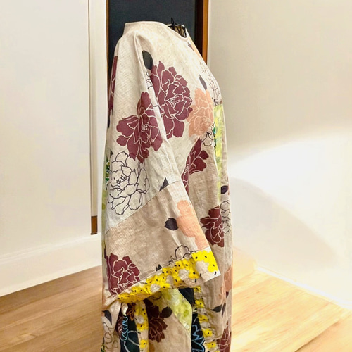柿渋染め 浴衣 リメイク モモンガワンピース ゆったりサイズ ロング