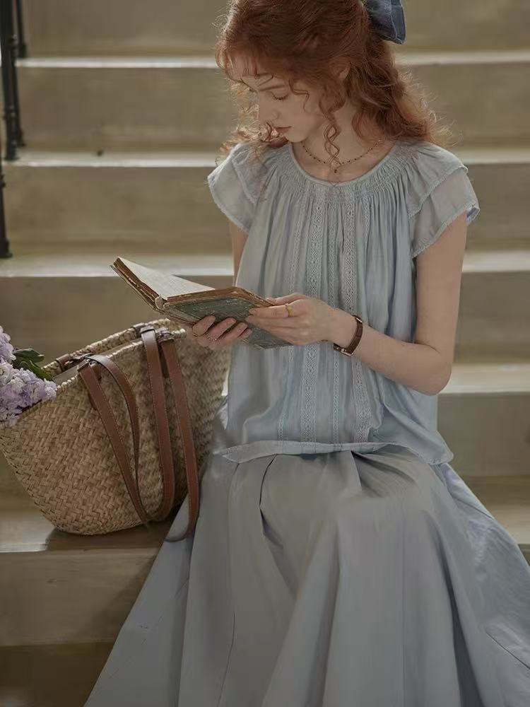 レース切替ブラウス　半袖ブラウス