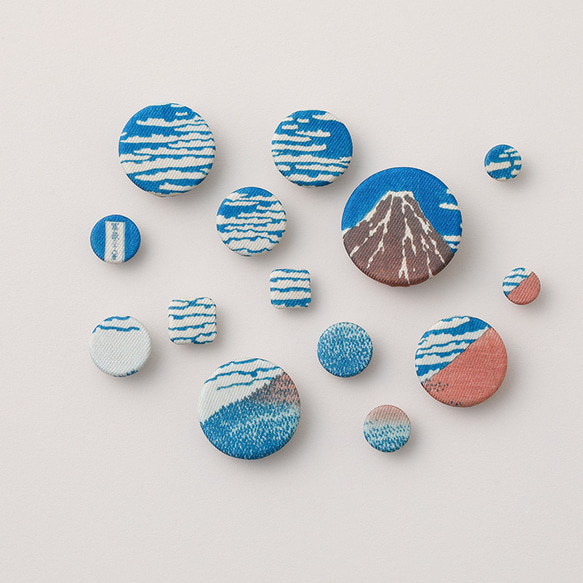 浮世絵くるみボタン　赤富士（凱風快晴）14個セット 2枚目の画像