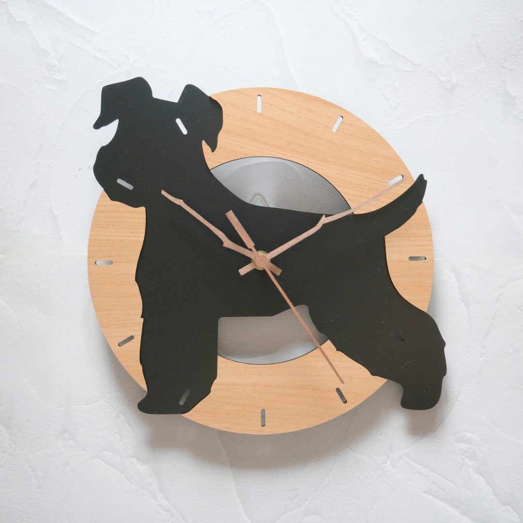 とびだしわんこクロック_ミニチュアシュナウザー(黒)