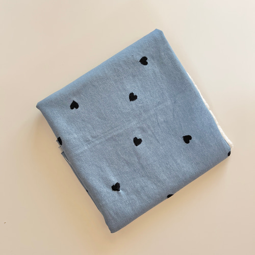 original fabric デニム刺繍生地（ライトブルー・ブラックミニハート
