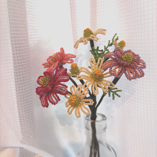 マーガレット、ダリヤの花束ビーズフラワー】ビーズフラワー/ビーズ