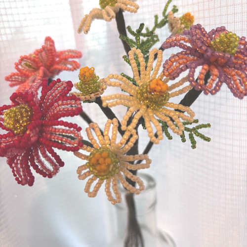 マーガレット、ダリヤの花束ビーズフラワー】ビーズフラワー/ビーズ