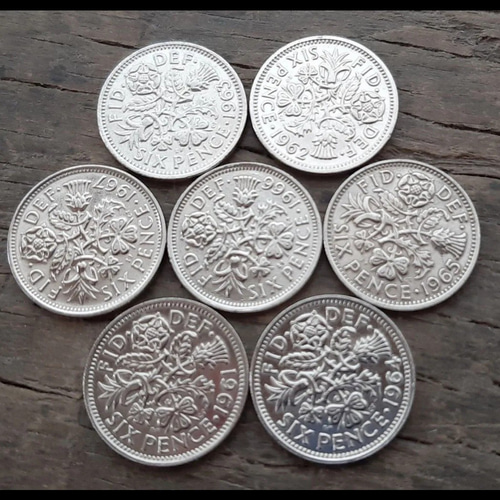 100枚セット 幸せのシックスペンス イギリス ラッキー6ペンス 本物英国 英国の幸せのシックスペンス イギリス 7枚セットラッキー6ペンス
