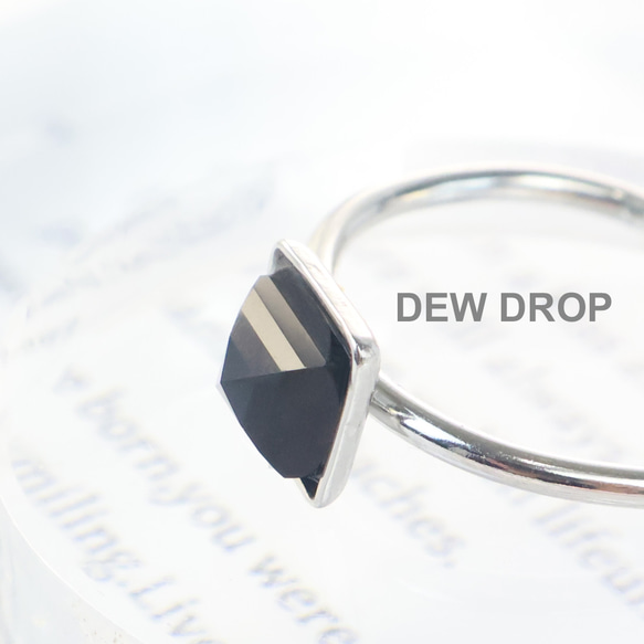 フリーサイズ オニキス スクエア 6ｍｍ オープン リング 指輪 アレルギー対応 ステンレス シルバー 1枚目の画像