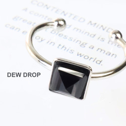 フリーサイズ オニキス スクエア 6ｍｍ オープン リング 指輪 アレルギー対応 ステンレス シルバー 2枚目の画像