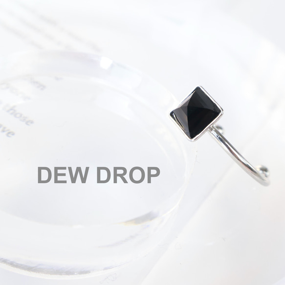 フリーサイズ オニキス スクエア 6ｍｍ オープン リング 指輪 アレルギー対応 ステンレス シルバー 5枚目の画像