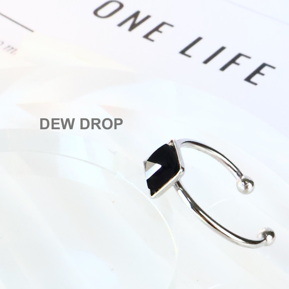 フリーサイズ オニキス スクエア 6ｍｍ オープン リング 指輪 アレルギー対応 ステンレス シルバー 3枚目の画像