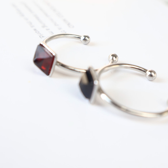 フリーサイズ オニキス スクエア 6ｍｍ オープン リング 指輪 アレルギー対応 ステンレス シルバー 8枚目の画像