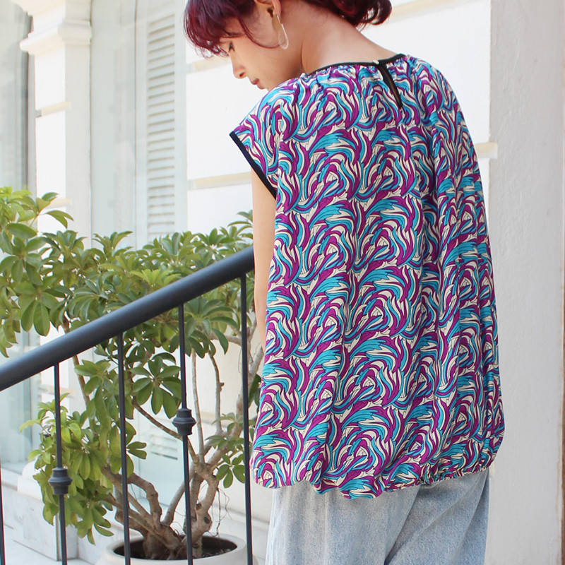 ◉真夏も涼しい◉マシュマロバルーンブラウス　ヴィンテージパープル