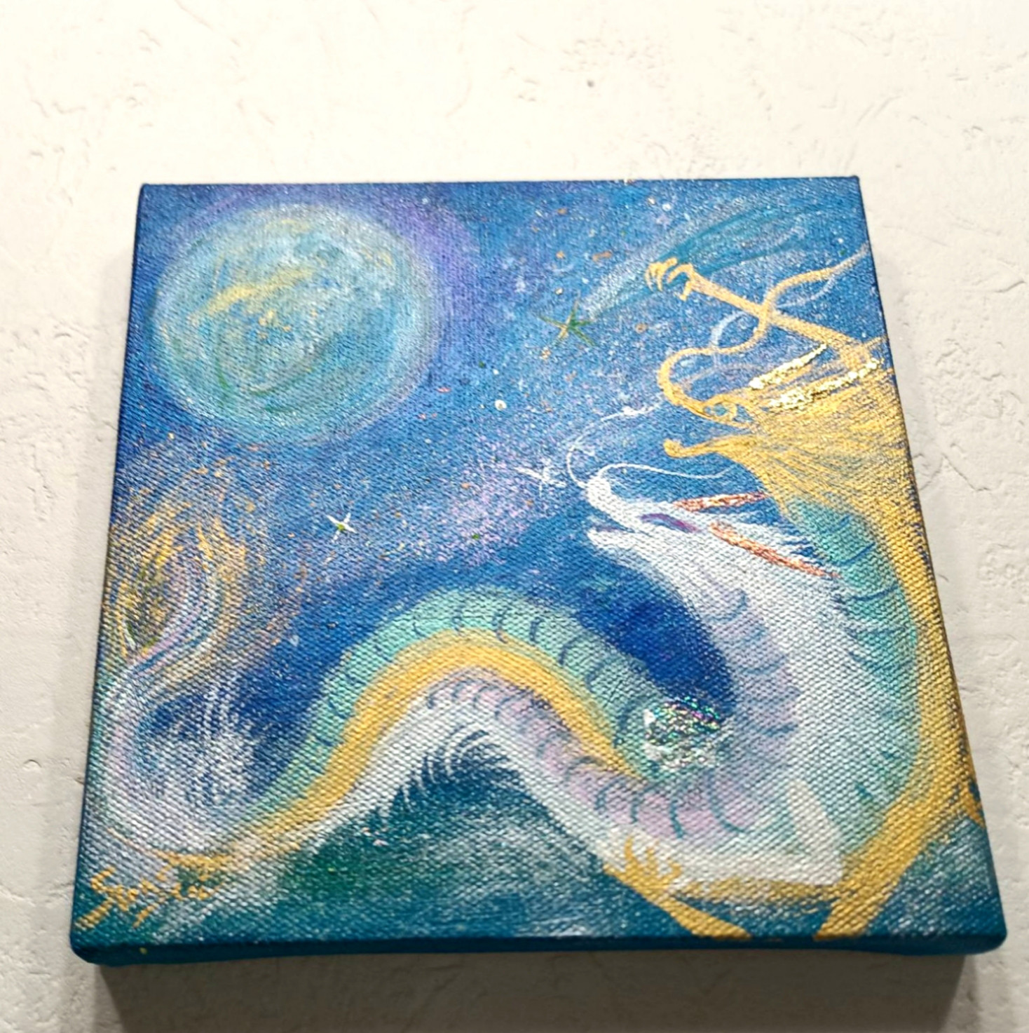 風水ヒーリング絵画＊お宝集めドラゴン　雲海浴金龍　満月　宇宙銀河　金運　仕事 風水ヒーリング絵画＊お宝集め癒しドラゴン 雲海浴金龍 満月