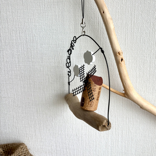 ワインコルクの風車と雲のオブジェ 置き型・吊り下げ（K-3） その他