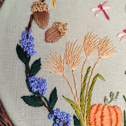 刺繡フレーム　タペストリー　秋の風物リース 5枚目の画像