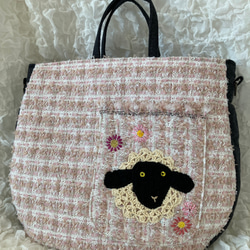 【MIMOSHIGE〜ミモシゲバッグ4号〜羊ちゃん】　ハンドメイド　おでかけバッグ　キッズバッグ　布バッグ　動物柄 3枚目の画像