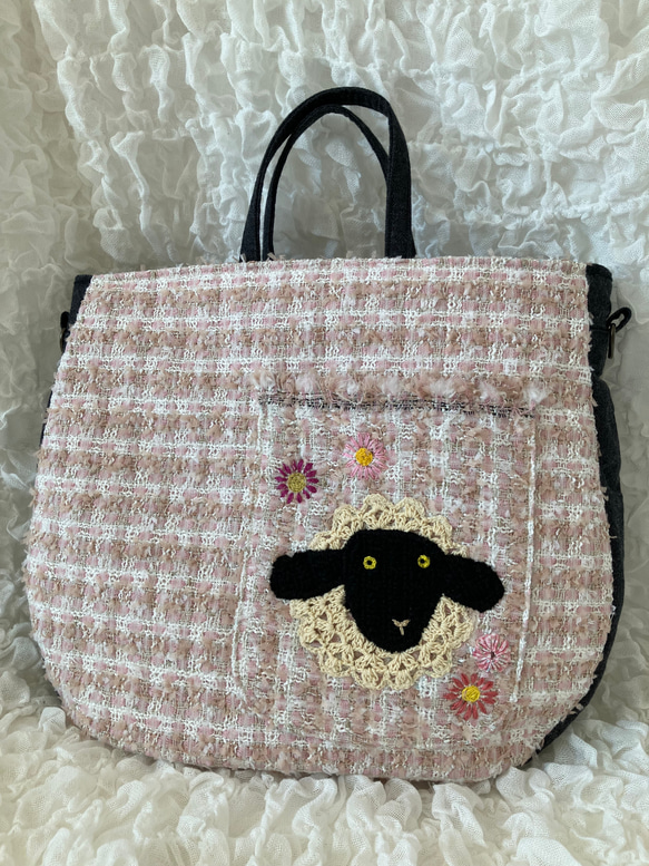 【MIMOSHIGE〜ミモシゲバッグ4号〜羊ちゃん】　ハンドメイド　おでかけバッグ　キッズバッグ　布バッグ　動物柄 3枚目の画像