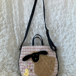 【MIMOSHIGE〜ミモシゲバッグ4号〜羊ちゃん】　ハンドメイド　おでかけバッグ　キッズバッグ　布バッグ　動物柄 2枚目の画像