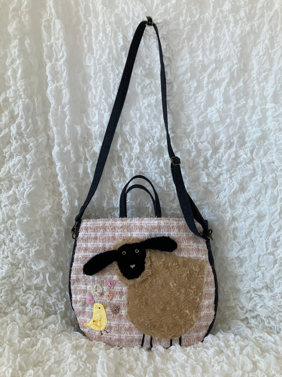 【MIMOSHIGE〜ミモシゲバッグ4号〜羊ちゃん】　ハンドメイド　おでかけバッグ　キッズバッグ　布バッグ　動物柄 2枚目の画像