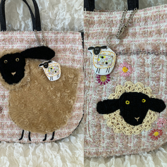 【MIMOSHIGE〜ミモシゲバッグ4号〜羊ちゃん】　ハンドメイド　おでかけバッグ　キッズバッグ　布バッグ　動物柄 6枚目の画像