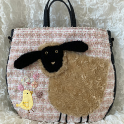 【MIMOSHIGE〜ミモシゲバッグ4号〜羊ちゃん】　ハンドメイド　おでかけバッグ　キッズバッグ　布バッグ　動物柄 1枚目の画像