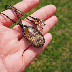 天然石マクラメ編みネックレス レインボーオブシディアン ネックレス