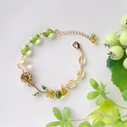 本翡翠　向日葵ひまわり花ブレスレット 本翡翠 向日葵ひまわり花ブレスレット