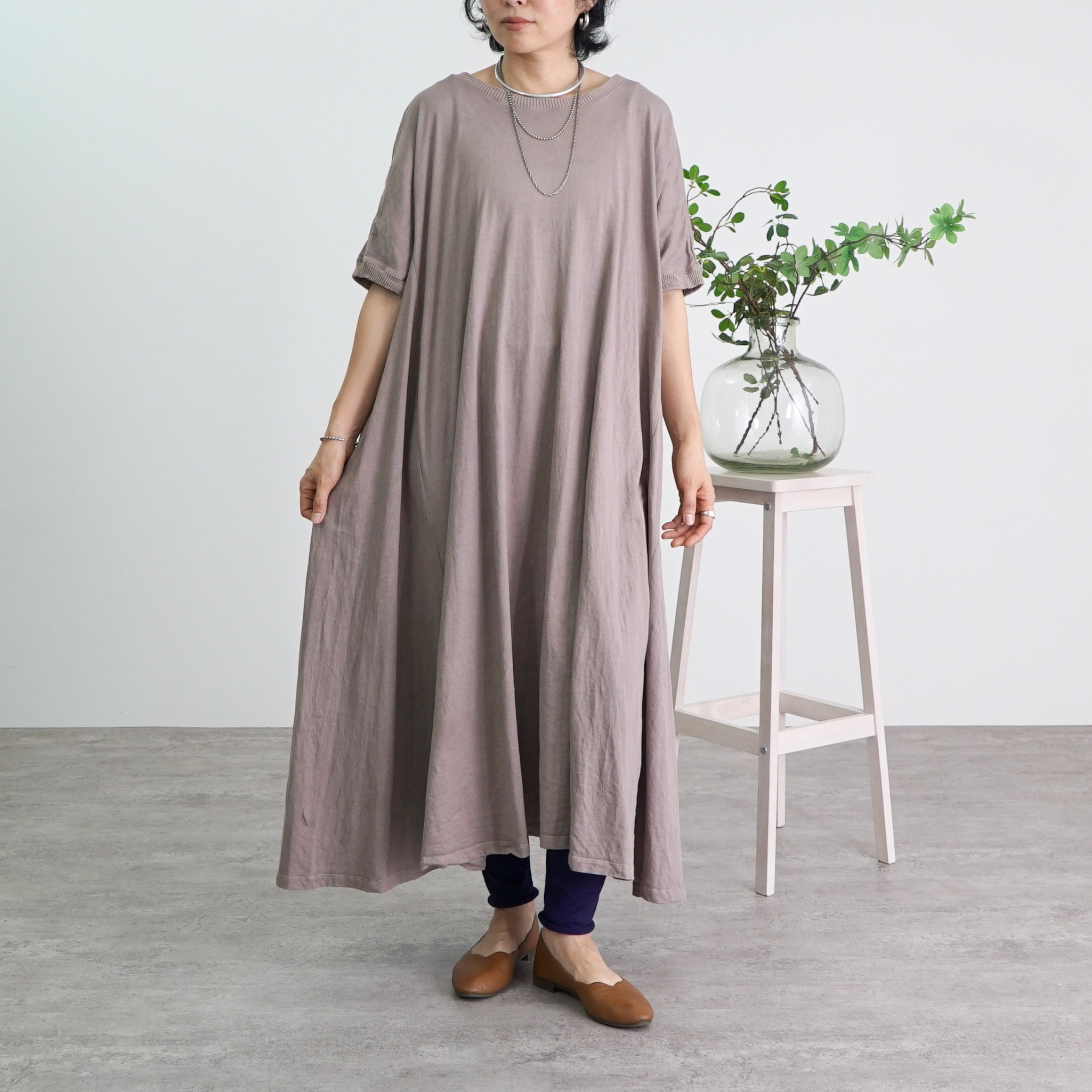 テントワンピース/ピンクベージュ/尾州ニット