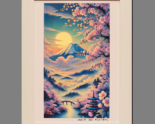 【専用出品】AIデジタルアート●『満月と夜の青富士』『桜富士』がんどうあつし作 f5e3f19897e8362030fd821fe85a6f