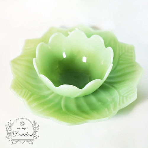 Fire King Jade-ite ジェダイ リーフ＆ブロッサム【sa639】 中皿