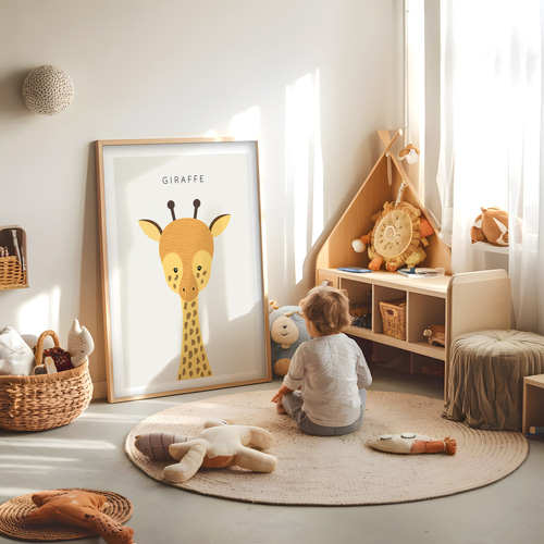 アートポスター キッズポスター 動物イラスト キリン 英語 知育