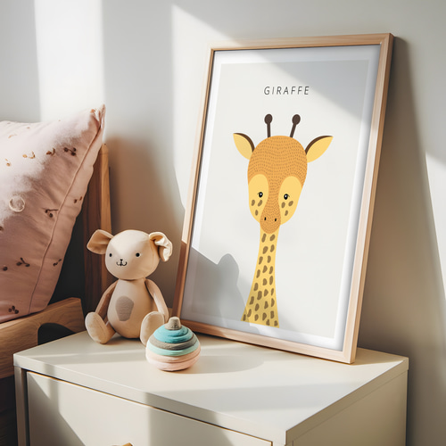 アートポスター キッズポスター 動物イラスト キリン 英語 知育