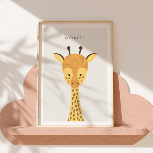 アートポスター キッズポスター 動物イラスト キリン 英語 知育