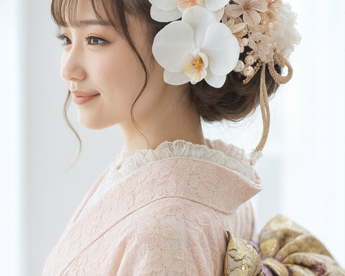 ほんのりピンク色のリアル胡蝶蘭 髪飾り 結婚式 成人式 卒業式 前撮り
