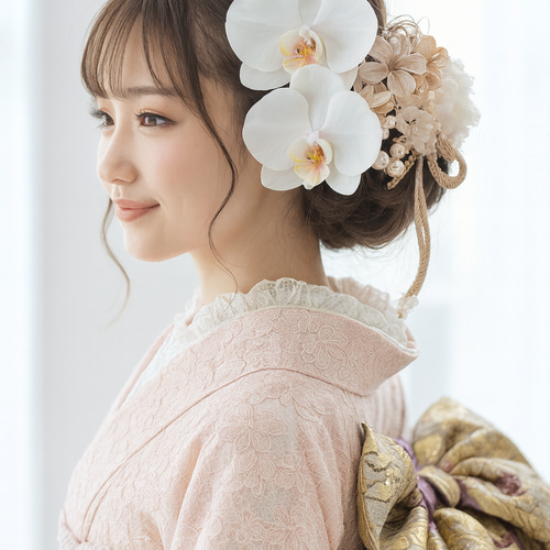 ほんのりピンク色のリアル胡蝶蘭 髪飾り 結婚式 成人式 卒業式 前撮り