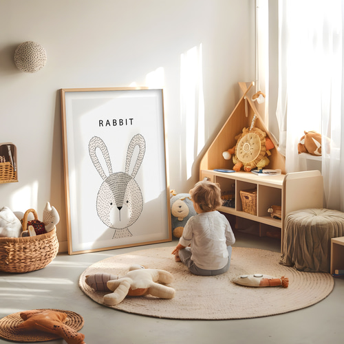 アートポスター 動物イラスト うさぎ 英語 ラビット 北欧風 モノトーン