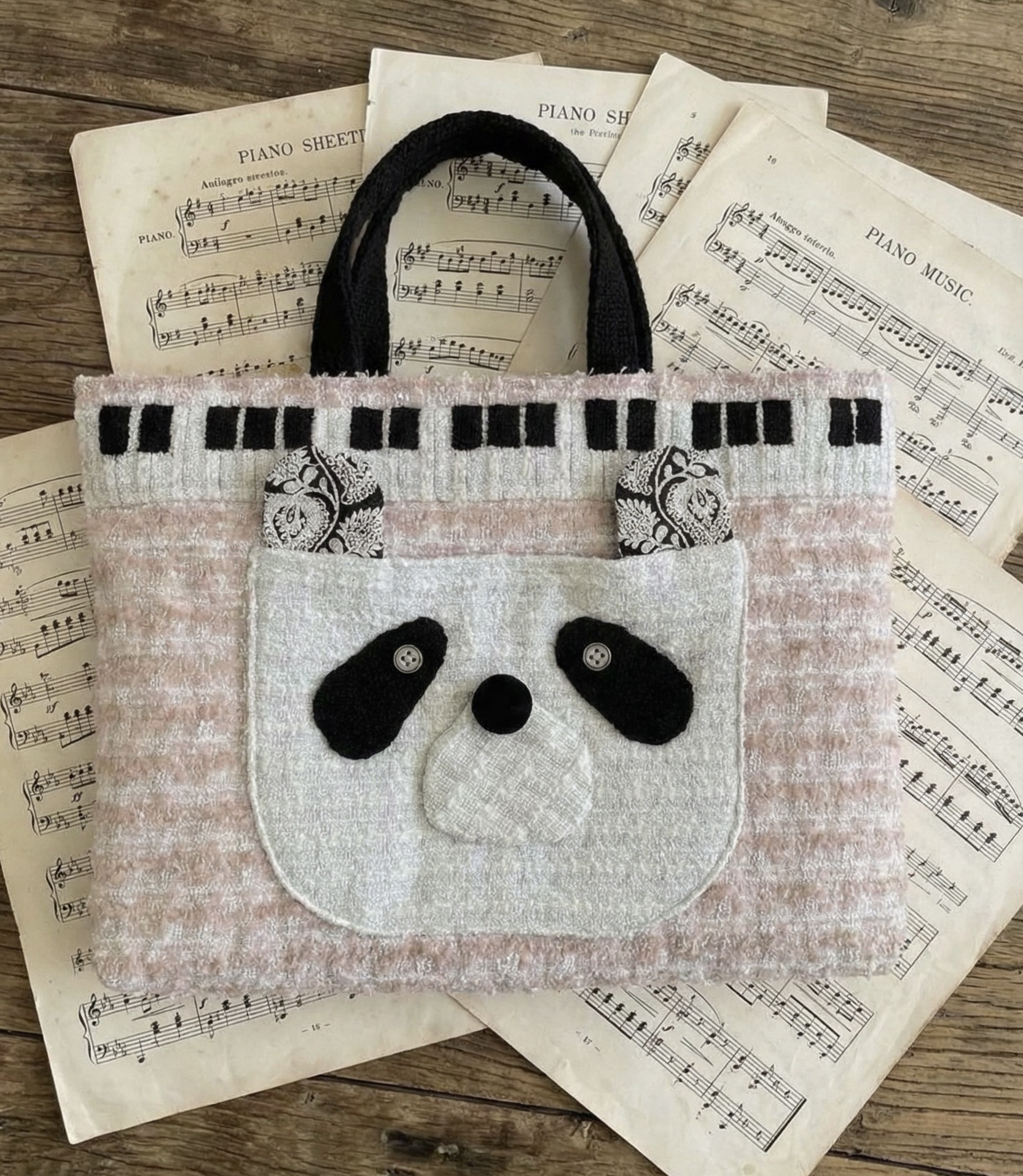 【MIMOSHIGE〜ミモシゲバッグ５号〜パンダちゃん】　ハンドメイド　レッスンバッグ　キッズバッグ　布バッグ　動物柄