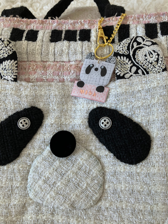 【MIMOSHIGE〜ミモシゲバッグ５号〜パンダちゃん】　ハンドメイド　レッスンバッグ　キッズバッグ　布バッグ　動物柄 5枚目の画像