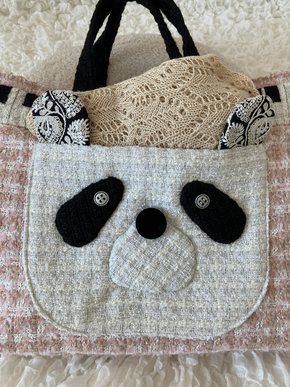 【MIMOSHIGE〜ミモシゲバッグ５号〜パンダちゃん】　ハンドメイド　レッスンバッグ　キッズバッグ　布バッグ　動物柄 3枚目の画像