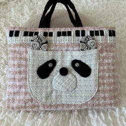 【MIMOSHIGE〜ミモシゲバッグ５号〜パンダちゃん】　ハンドメイド　レッスンバッグ　キッズバッグ　布バッグ　動物柄 1枚目の画像