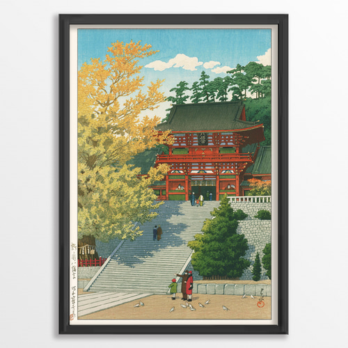 アンティーク 紙 木版(浮世絵) 35.5×24.5cm版上に落款有 アンティーク